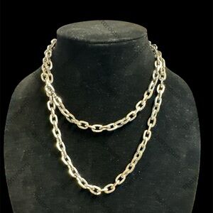 Cookie Lee Silvertone over Brass Link Necklace. Costume. (C-P)